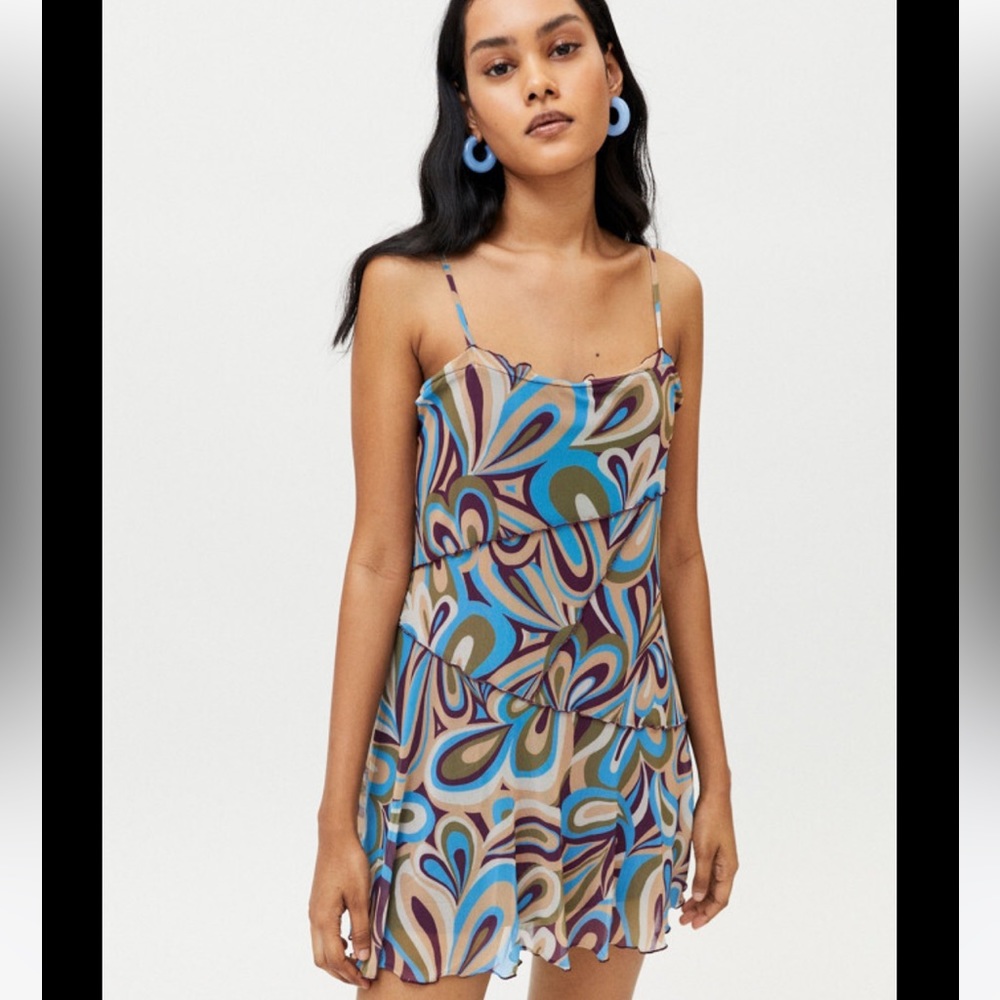 NBW- UO Moxie Mesh Mini Slip Dress. Size M | Color: Blue/Purple